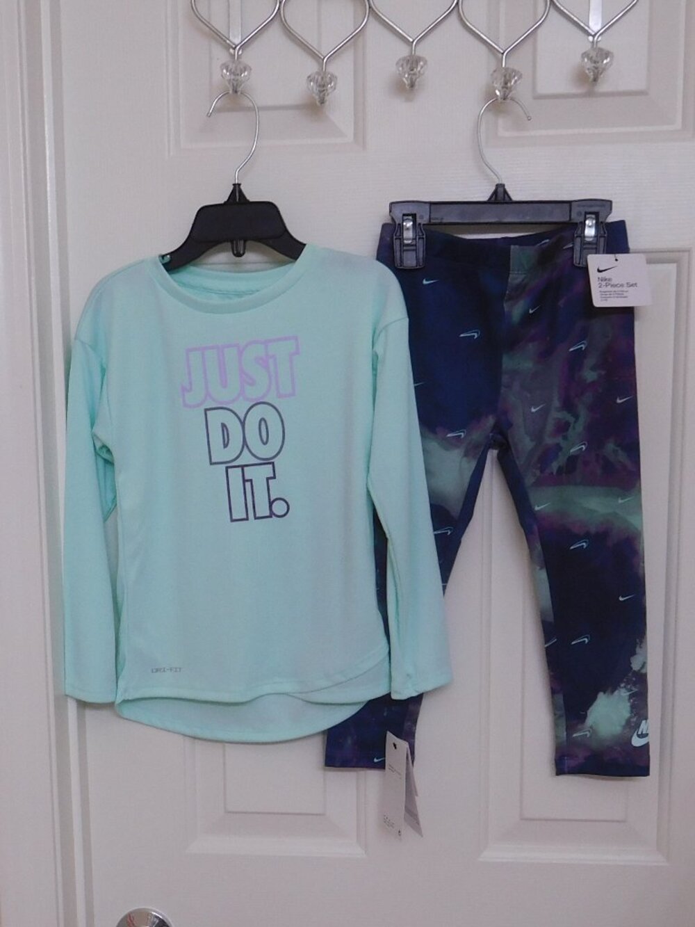 NWT 2pc Nike Mint Green Purple Logo Top & Print Leggings Set sz 4t
